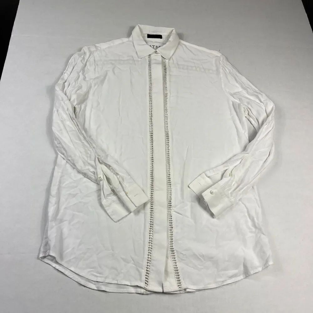 ATM Anthony Thomas Melillo Button Down Shirt White Long Sleeve Airy Top XS FLAW